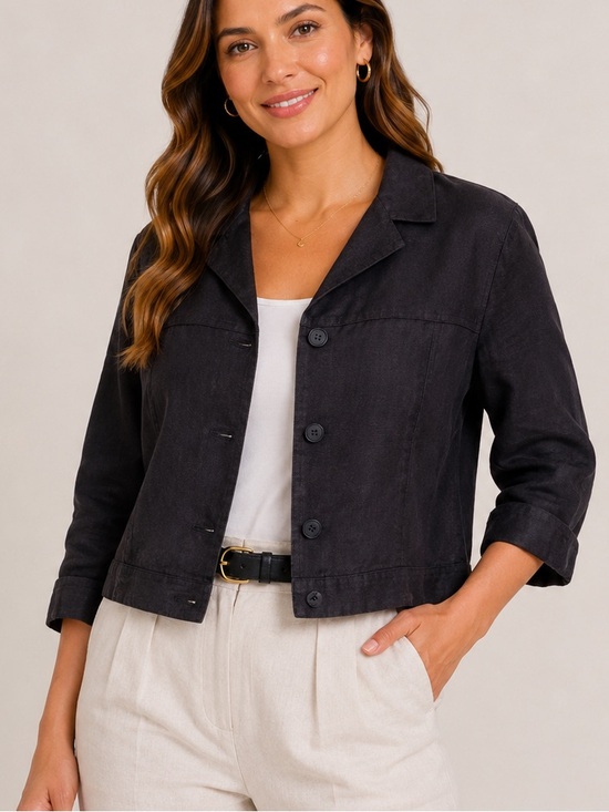 Talbots Jackets & Blazers - Talbots Black Irish Linen Cropped Button Jacket